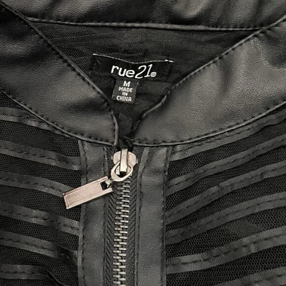 Cyber Goth Juniors Size Medium Black Faux Leather Mesh Sheer Cropped Jacket Punk - Picture 6 of 12